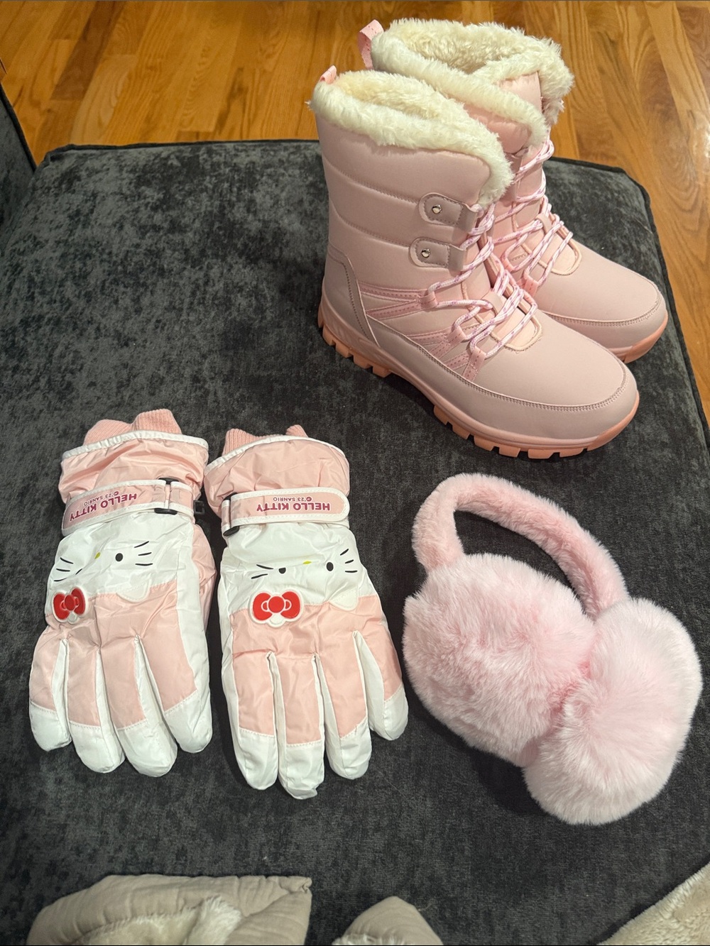 NWOT Women’s Pink Winter Gloves, Boots & Earmuffs Set